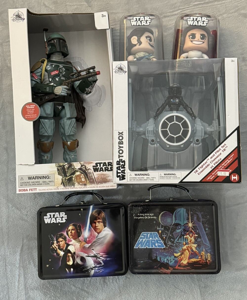 Disney Star Wars Boba Fett Action Figure Toy box Tie Fighter Pilot Lunchbox Tin
